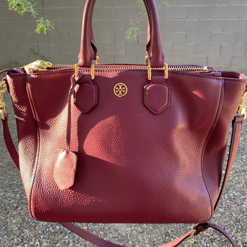 Tory Burch Maroon/Burgundy Leather Satchel